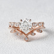 Round Brilliant Cut Solitaire Moissanite Wedding Ring with Curved Stacking Band Mapple Gems